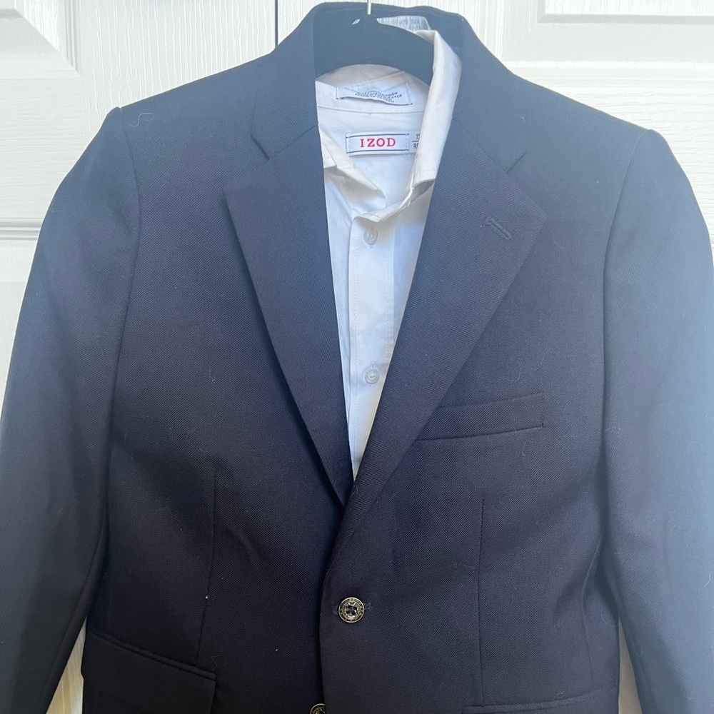Boys Nordstrom navy suit coat jacket izod white dress shirt size 12 boys